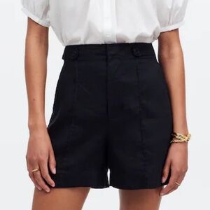 Madewell black clean button tab shorts in 100% linen size 00 high rise pockets